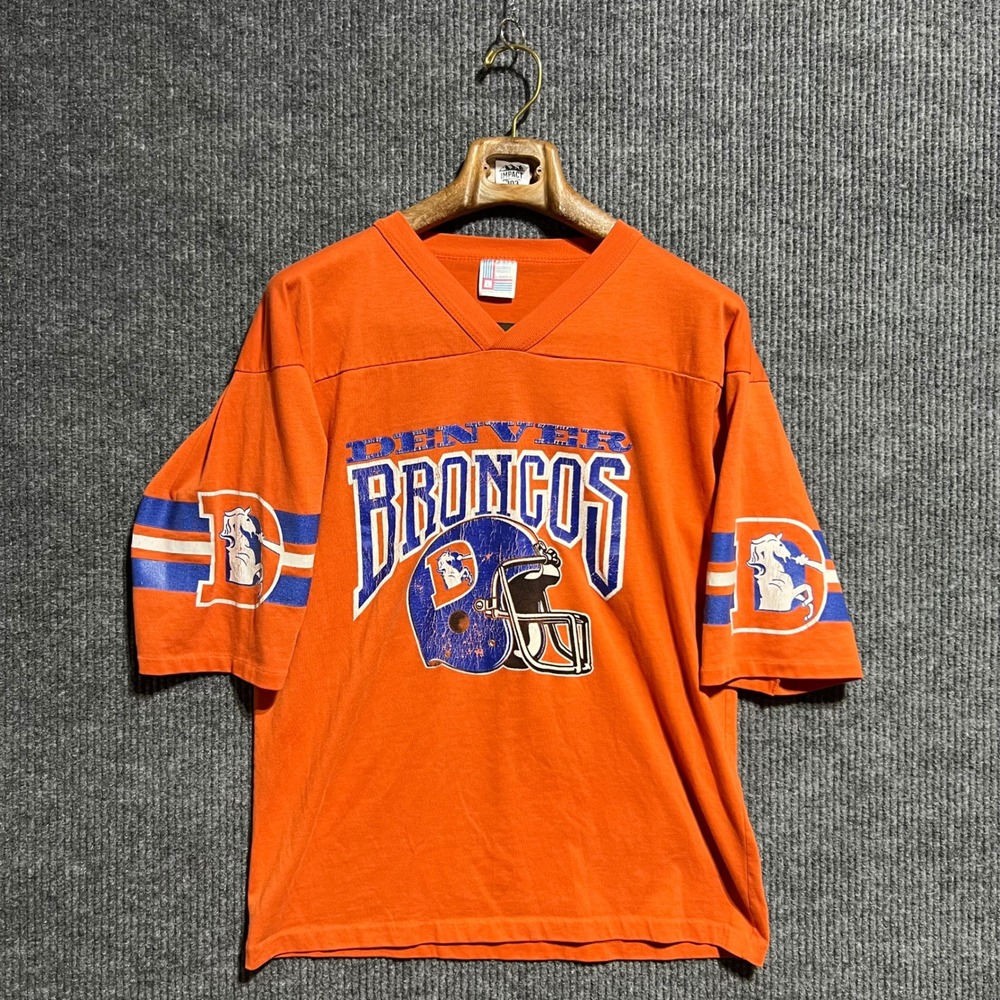 Vintage Denver Broncos Jersey T Shirt Mens Large Orange Distressed Graphic Retro